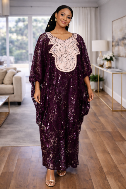 Ekene Collection: Elegant Enchantment Kaftan - Intricate Embroidery and Gleaming Stones
