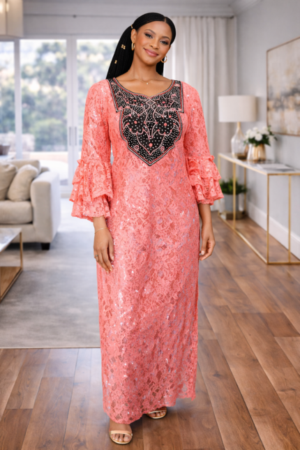 Ekene Collection: Royal Reflections Boubou Kaftan - Luxurious Embroidery and Shimmering Stones