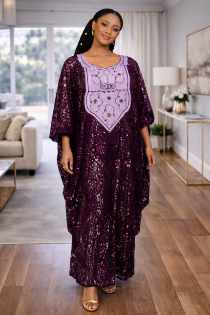 Ekene Collection: Ivory Illumination Kaftan - Handcrafted Embroidery and Shiny Stones