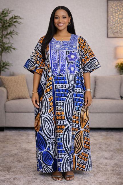 Ewa Collection: Enchanted Elegance Boubou Kaftan - Embellished Embroidery with Glistening Stones