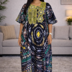 Ewa Collection: Twilight Tango Boubou Kaftan - Handcrafted Embroidery and Shimmering Stones