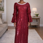 Ezinne Collection: Boubou Kaftan with Adorned Neckline and Elegant Pleated Sleeves