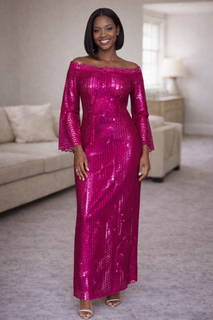 Ezinne Boubou Kaftan: Lace Embellished with a Stylishly Embroidered Neckline