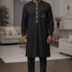Black Kaftan with Gold & Silver Embroidery