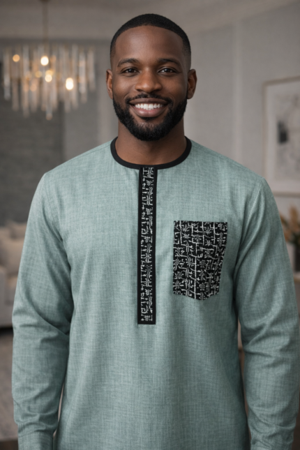 Light Green Shirt with Black Embroidery