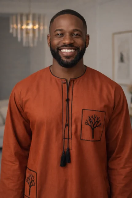 Rust Kaftan with Embroidered Detail