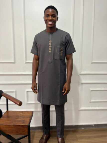 Dark Gray Embroidered Kaftan